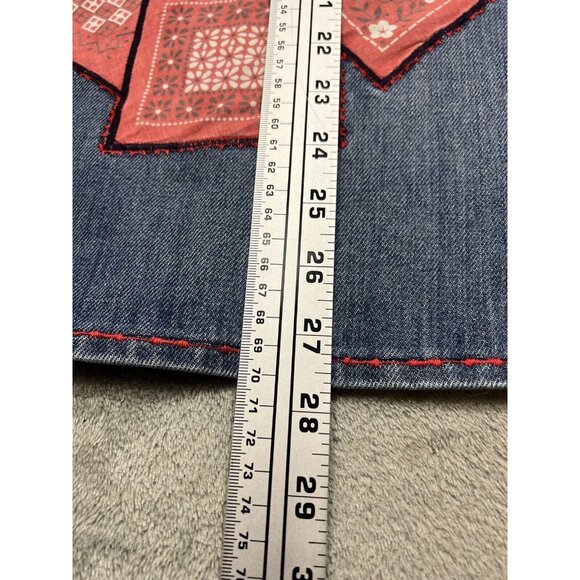 Vtg Handmade 70s Small Med blue Jean denim Wrap Skirt Pockets Bandana Patchwork - Picture 6 of 8